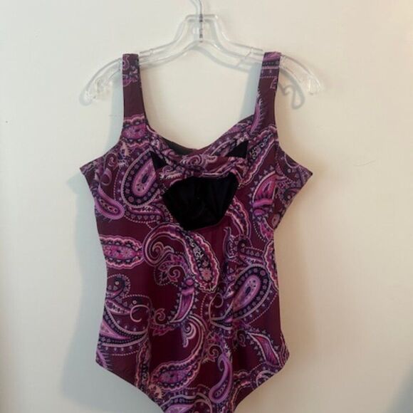 Lands' End Purple Pasiley Slender Carmela underwire 1 piece Swimsuit, size 14DDD - Picture 2 of 4